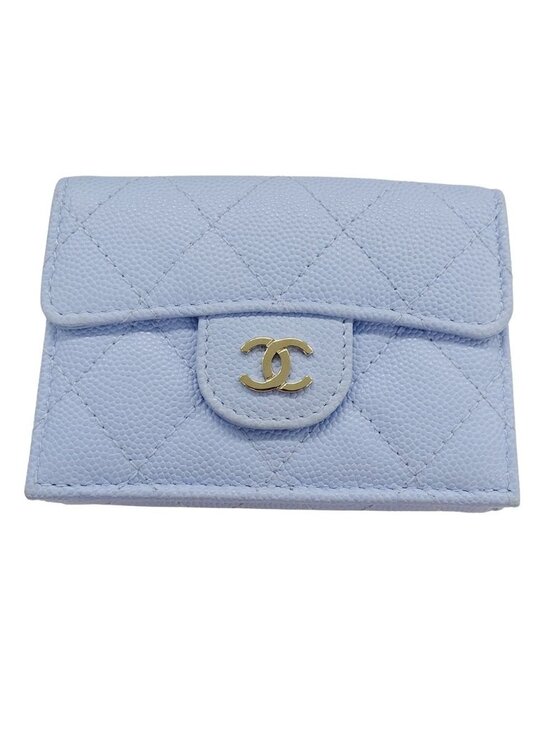 Chanel Handbags - Chanel Wallet Trifold Caviar Leather Quilted Light Blue Gold Compact Mini